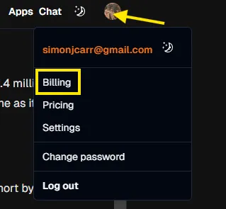 How to access the billing page